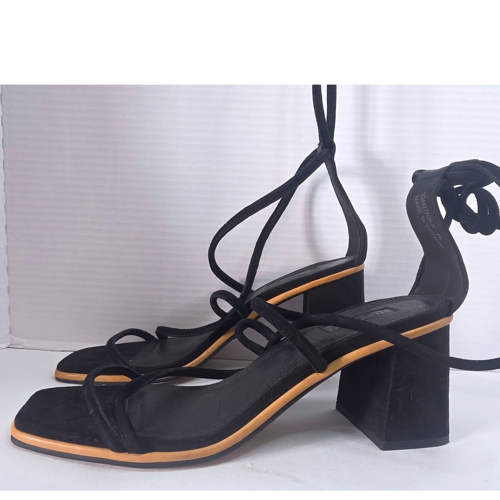 Topshop Nashville Black Suede Wrap Block Heel Sandals Square Toe 40 US 9 - Picture 2 of 9
